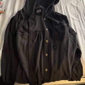 American Eagle Outfitters Black Button-Up Hoodie Jacket